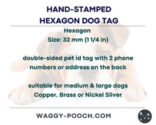 Load image into Gallery viewer, Hexagon dog tag, hand stamped with star design, handmade dog gift idea