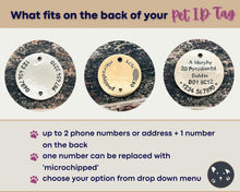 Load image into Gallery viewer, Hexagon dog tag, hand stamped with mountain and tree design, handmade dog gift idea