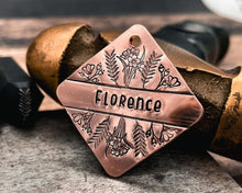 Load image into Gallery viewer, Square dog tag personalized with up to 2 phone numbers or address, flower dog tag