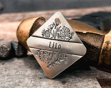 Load image into Gallery viewer, Metal dog tag personalized with up to 2 phone numbers or address, leaf dog tag