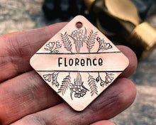 Load image into Gallery viewer, Square dog tag personalized with up to 2 phone numbers or address, flower dog tag