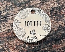 Load image into Gallery viewer, custom pet id tag handmade with cute flower and bee design