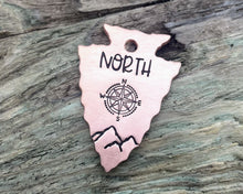 Load image into Gallery viewer, Arrow head dog tag with compass & mountains