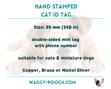 Load image into Gallery viewer, Personalized Halloween cat name tag, hand stamped cat tag with spooky ghost design, 1 phone number