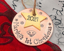 Load image into Gallery viewer, Dog's first Christmas ornament with star