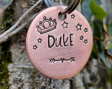 Load image into Gallery viewer, Small dog id tag, hand stamped with crown and stars