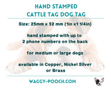 Load image into Gallery viewer, Cow ear tag dog tag, hand stamped pet id tag with flower design