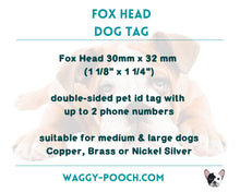 Load image into Gallery viewer, Fox head dog id tag, double-sided pet id tag with up to 2 phone numbers