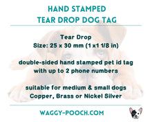 Load image into Gallery viewer, Cute small dog tag, tear drop pet id tag with heart and rainbow design, double-sided dog tag with 2 phone numbers