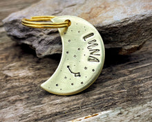 Load image into Gallery viewer, Moon dog tag, hand-stamped with little dipper & stars