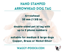 Load image into Gallery viewer, Arrow head dog tag with longhorn & trees, dog tag for dogs personalized with 2 phone numbers or microchipped