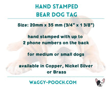 Load image into Gallery viewer, Bear dog id tag with cute bear family, hand-stamped double-sided dog id tag with phone number