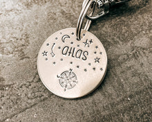 Load image into Gallery viewer, Metal dog id tag, hand stamped with compass & stars