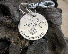 Load image into Gallery viewer, 'Adventure Awaits' keychain, handstamped
