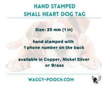 Load image into Gallery viewer, Cute heart dog id tag, hand stamped girl dog tag with flower design