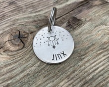 Load image into Gallery viewer, Dog id tag, hand stamped with magic moon & star design