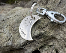 Load image into Gallery viewer, Moon dog tag, hand-stamped with 3 magic moons