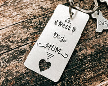 Load image into Gallery viewer, 'Best Dog Mom' keychain, hand stamped pet lover gift