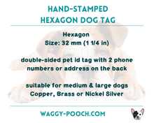 Load image into Gallery viewer, Hexagon dog tag, hand stamped with spooky Halloween design