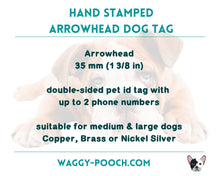 Load image into Gallery viewer, Arrowhead dog tag with mushrooms, cute metal pet id tag double-sided with 2 phone numbers