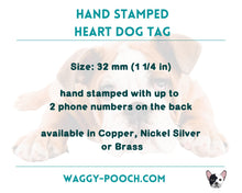 Load image into Gallery viewer, Heart pet id tag, hand stamped dog tag with magical fairy design