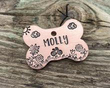 Load image into Gallery viewer, Bone dog tag with bike & flowers