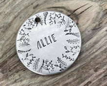 Load image into Gallery viewer, Large dog id tag, hand stamped with leaf design