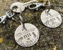 Load image into Gallery viewer, Ocean dog tag & matching keychain, hand stamped dog lover gift with nautical design