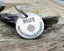 Load image into Gallery viewer, 'Microchipped' Dog id tag, hand stamped with compass & phone numbers