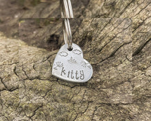 Load image into Gallery viewer, Small heart pet tag, Aluminum heart with bird and cloud design