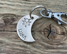 Load image into Gallery viewer, Moon dog tag, hand-stamped with 3 magic moons