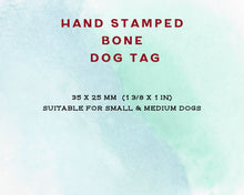 Load image into Gallery viewer, Bone dog id tag, handstamped with flowers and sheep