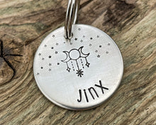 Load image into Gallery viewer, Dog id tag, hand stamped with magic moon & star design