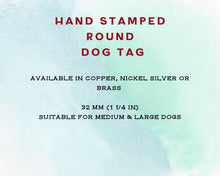 Load image into Gallery viewer, Dog id tag, hand stamped with sheep, pickup truck and barn shed