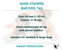 Load image into Gallery viewer, Girl dog tag with flowers, 4-sided bar dog tag, hand stamped microchipped pet id tag