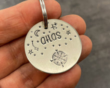 Load image into Gallery viewer, Metal dog id tag, hand stamped with compass & stars