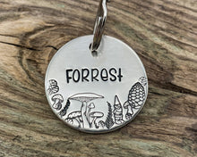 Load image into Gallery viewer, Fall dog id tag with mushrooms and cute gnome