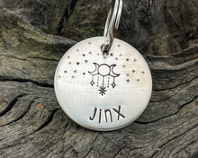 Load image into Gallery viewer, Dog id tag, hand stamped with magic moon & star design
