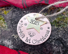 Load image into Gallery viewer, Dog's first Christmas ornament with star