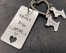 Load image into Gallery viewer, 'Best Dog Mom' keychain, hand stamped pet lover gift