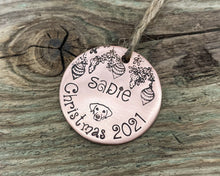 Load image into Gallery viewer, Dog Christmas ornament with name and year