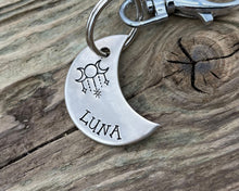 Load image into Gallery viewer, Moon dog tag, hand-stamped with 3 magic moons