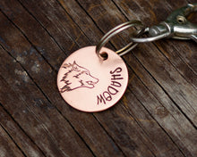 Load image into Gallery viewer, Small dog id tag, hand stamped with wolf head