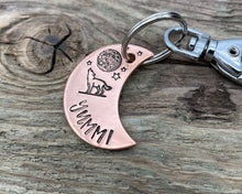 Load image into Gallery viewer, Moon dog tag, hand-stamped with howling wolf & moon