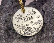 Load image into Gallery viewer, Halloween dog tag with bats