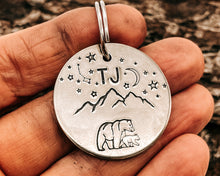 Load image into Gallery viewer, Mountain dog id tag with bear and star design