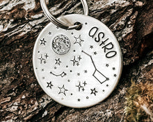Load image into Gallery viewer, Moon and stars dog tag, large double-sided pet id tag