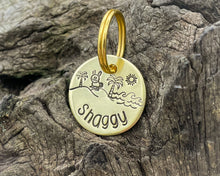 Load image into Gallery viewer, Small dog id tag, hand stamped with bunny and palm trees