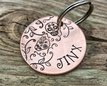 Load image into Gallery viewer, Sugar skull dog tag with leaf design