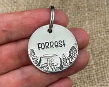 Load image into Gallery viewer, Fall dog id tag with mushrooms and cute gnome